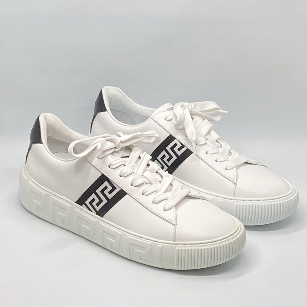 Versace La Greca Ribbon-Trim Leather Sneakers size 40 - Picture 2 of 13